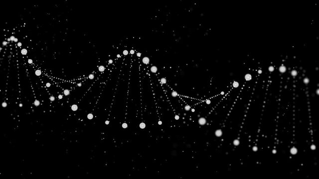 Abstract DNA 3D animation on black background. Hologram blue glowing rotating DNA double helix. Science and medicine concepts.