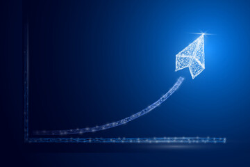 growing chart Lines and stars are rockets leading to business growth . Profits are profitable returns soar. Futuristic raise chart rocket digital transformation abstract technology background.