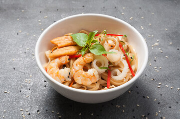 udon wheat noodles with seafood japanese cuisine