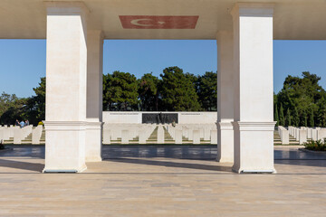 Canakkale, Turkey, September 26, 2021: One of the Monuments and cemeteries of Turkish army martyr in Gelibolu, Canakkale, (Akbaş Şehitliği)