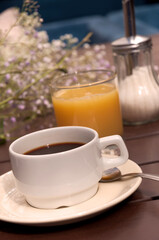 morning coffee in a restaurant on a wooden table