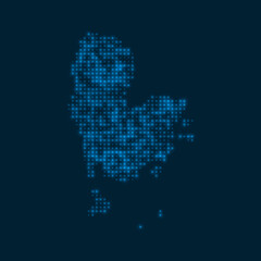 Redang Island dotted glowing map. Shape of the island with blue bright bulbs. Vector illustration.