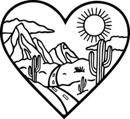 Black Heart with Cactus on white background. Perfect for any retro or  trendy project or theme. Suitable for web design, print, Perfectly suited for traditional media and web. Great for tattoo