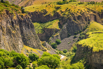 Famous natural monument near the village of Garni in Armenia - basalt columns or a symphony of...