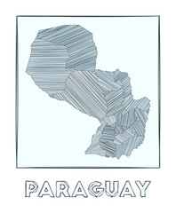 Sketch map of Paraguay. Grayscale hand drawn map of the country. Filled regions with hachure stripes. Vector illustration.