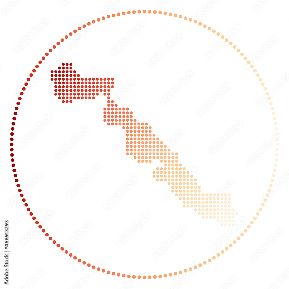 Poster musha cay digital badge. dotted style map of musha cay in circle. tech icon of the island with gradi