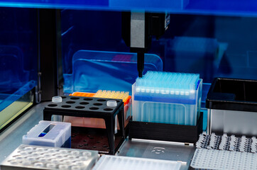 Close-up of PCR test automation laboratory