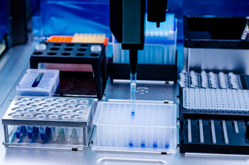 Close-up of PCR test automation laboratory