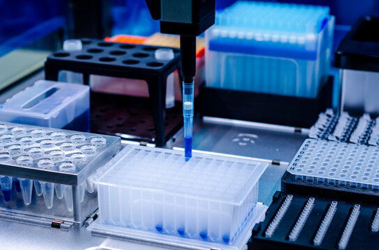 Close-up of PCR test automation laboratory