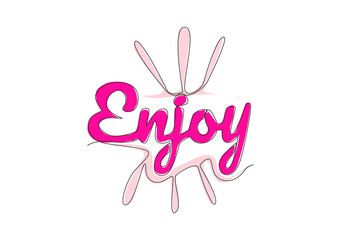 One continuous line drawing of cute and cool typography quote - Enjoy wording. Calligraphic design for print, label, card, banner, poster. Single line draw design illustration vector graphic