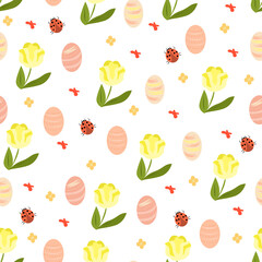 Fototapeta premium Seamless pattern with Easter eggs and flowers.