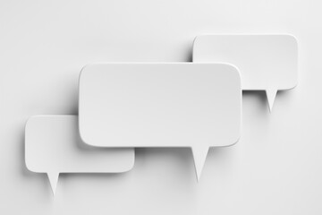Social media notification icons, white speech bubbles on white background. 3D rendering
