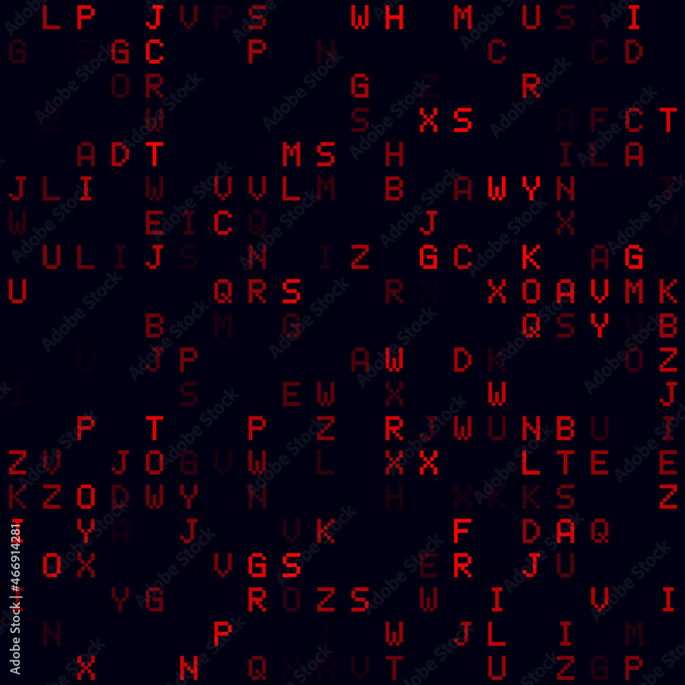 Poster futuristic tech background. red sparse alphabet letters background. small sized seamless pattern. st