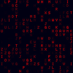 Futuristic tech background. Red sparse alphabet letters background. Small sized seamless pattern. Stylish vector illustration.