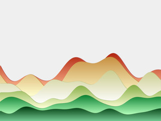 Abstract mountains background. Curved layers in red, yellow, and green colors. Papercut style hills. Modern vector illustration.