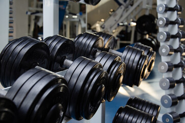 dumbbell, dumbbell in the gym. gym for fitness. exercise equipment in the gym.