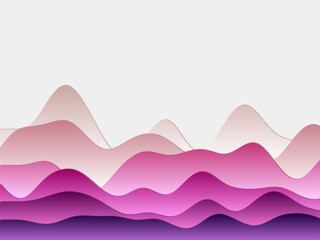 Abstract mountains background. Curved layers in red and purple colors. Papercut style hills. Creative vector illustration.