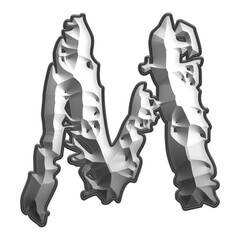 metallic alphabet letter M isolated on white background. 3d designe