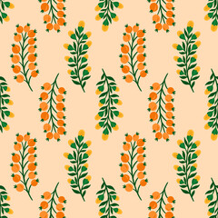 Seamless pattern floral background.Botanical plant repeat motif.Beautiful berry branch ornament.