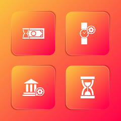 Set Fast payments, Wrist watch setting, Bank building and Old hourglass with sand icon. Vector