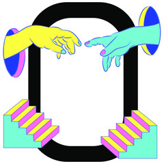 Sticker pack of funny cartoon characters, greek ancient statues, surreal elements. Vector illustration. Big set of comic elements in trendy psychedelic weird cartoon style.