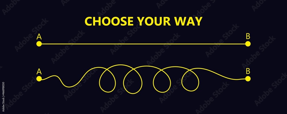 Wall mural set of difficult and easy simple way process from start to end. vector card illustration with path t