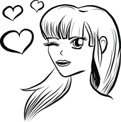 vector line painted girl with hearts