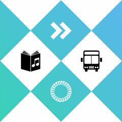Set Audio book, Laurel wreath, Arrow and Bus icon. Vector