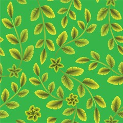 branched leaves seamless pattern with green yellow tropical plants foliage and absteract flower on delicate background. Seamless exotic pattern with tropical plants. Exotic wallpaper. background decor