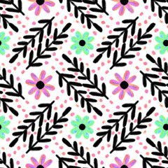 Colorful background with red flowers, acrylic painting.