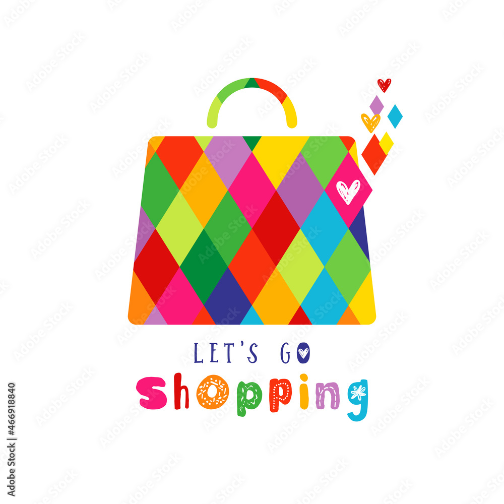 Fototapete shopping icon creative concept. handbag shape with geometric colorful texture in vector mask. shoppi