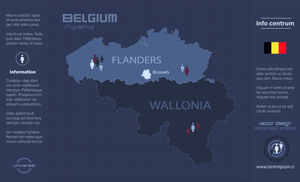 Belgium map, Provinces of Belgium, separate regions with names, infographics blue flat design vector
