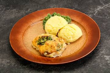 Roasted pangasius fillet with mashed potato