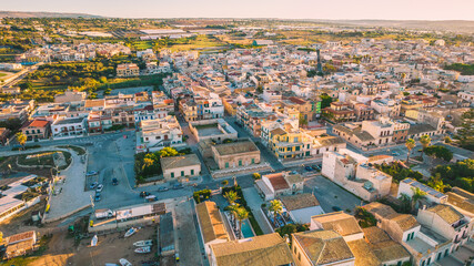 Obraz premium Amazing Panorama of Donnalucata at Dawn from above, Scicli, Ragusa, Sicily, Italy, Europe