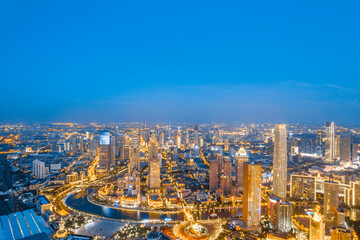 Fototapeta premium Aerial photography of Tianjin Jinwan Square and Century Clock CBD city skyline at night, China