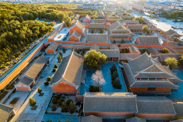Aerial photography of early morning scenery of Beizi Temple, Xilinhot City, Xilin Gol, Inner...