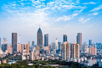 Obraz premium A clear view of the CBD buildings in Northwest Lake, Wuhan, Hubei, China