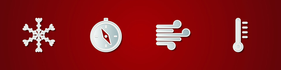 Set Snowflake, Compass, Wind and Meteorology thermometer icon. Vector
