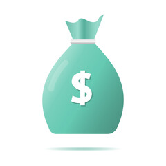 Money bag icon. 3d illustration of a green money bag with a shadow under it. Cartoon illustration of a bag of money.