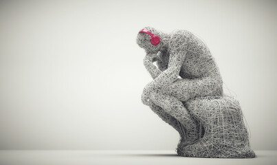 Thoughtful man listening music on headphones.