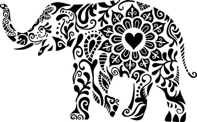 Mandala Elephant Vector Illustration set on white background. Perfect for any Tribal and Mandala Zentangle project or theme. Suitable for web design, print, Perfectly suited for traditional media and 