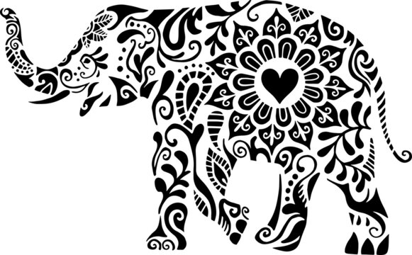 Mandala Elephant Vector Illustration set on white background. Perfect for any Tribal and Mandala Zentangle project or theme. Suitable for web design, print, Perfectly suited for traditional media and 