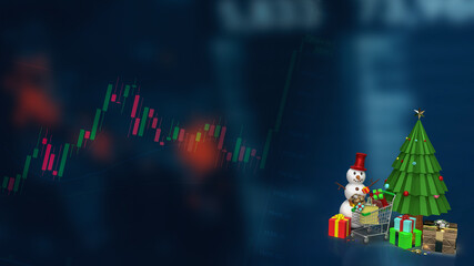The Christmas tree and shopping cart on business chart background  3d rendering