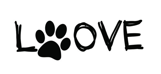 Slagan i love my dog or cat. Cartoon line pattern. Dog's or cats footprint, Funny vector dog quote signs. Lovers silhouette. Animals day Funny footsteps or steps. Pet paw step slogans