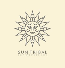The ancient alchemist mystical sun symbol design. Medieval tribal logo idea. Line art sun icon.