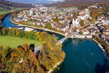 Fototapeta premium Aarburg city on Aare river, Switzerland