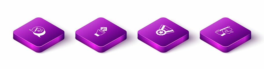 Set Isometric Flag, Target, Medal and Hand holding flag icon. Vector