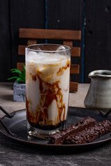 Iced Brown Sugar Fresh Milk Drink in a Clear Glass