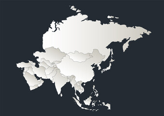 Asia map, Infographics flat design colors snow white with individual states blank