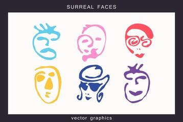 Set of surreal portraits of people. Abstract contemporary minimalistic style. Vector templates